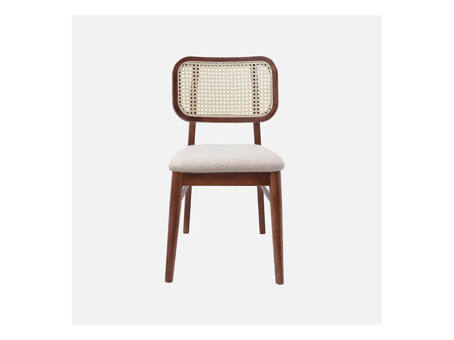 Set di 2 sedie vintage legno di hevea intrecciatura e bouclé, marrone