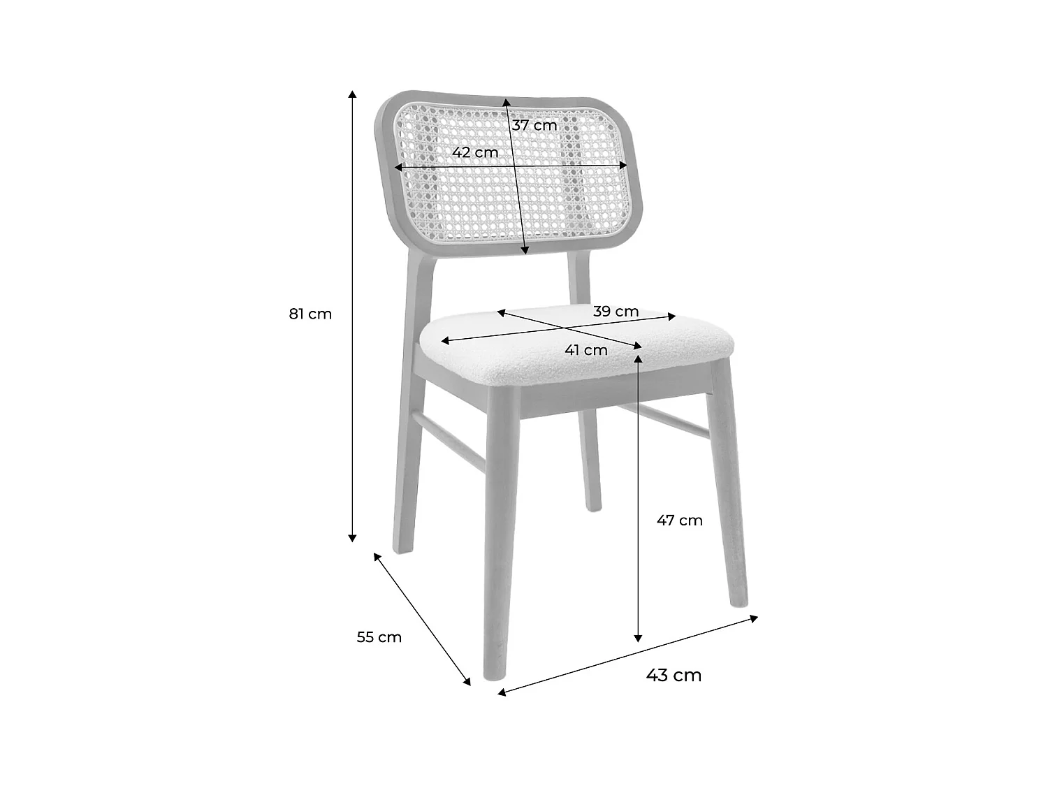 Set di 2 sedie vintage legno di hevea intrecciatura e bouclé, marrone