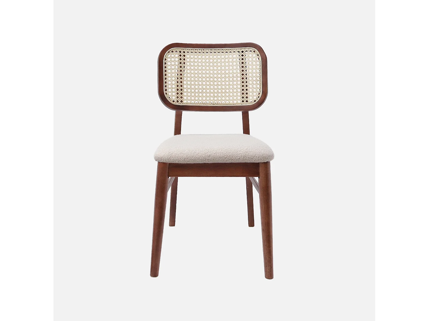 Lot de 2 chaises vintage bois d'hévéa cannage et bouclette Mani