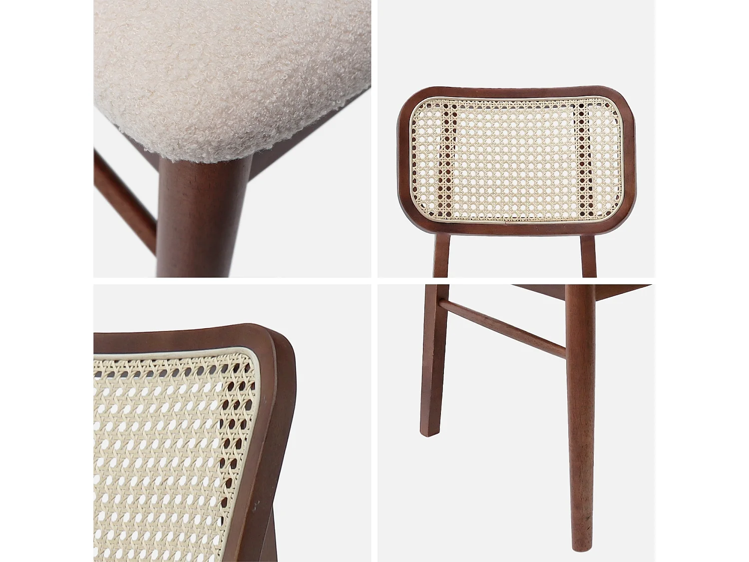 Lot de 2 chaises vintage bois d'hévéa cannage et bouclette Mani