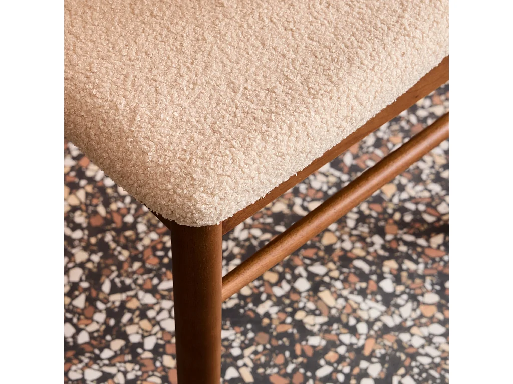 Silla vintage de madera de hévea y borreguito, set de 2 nogal