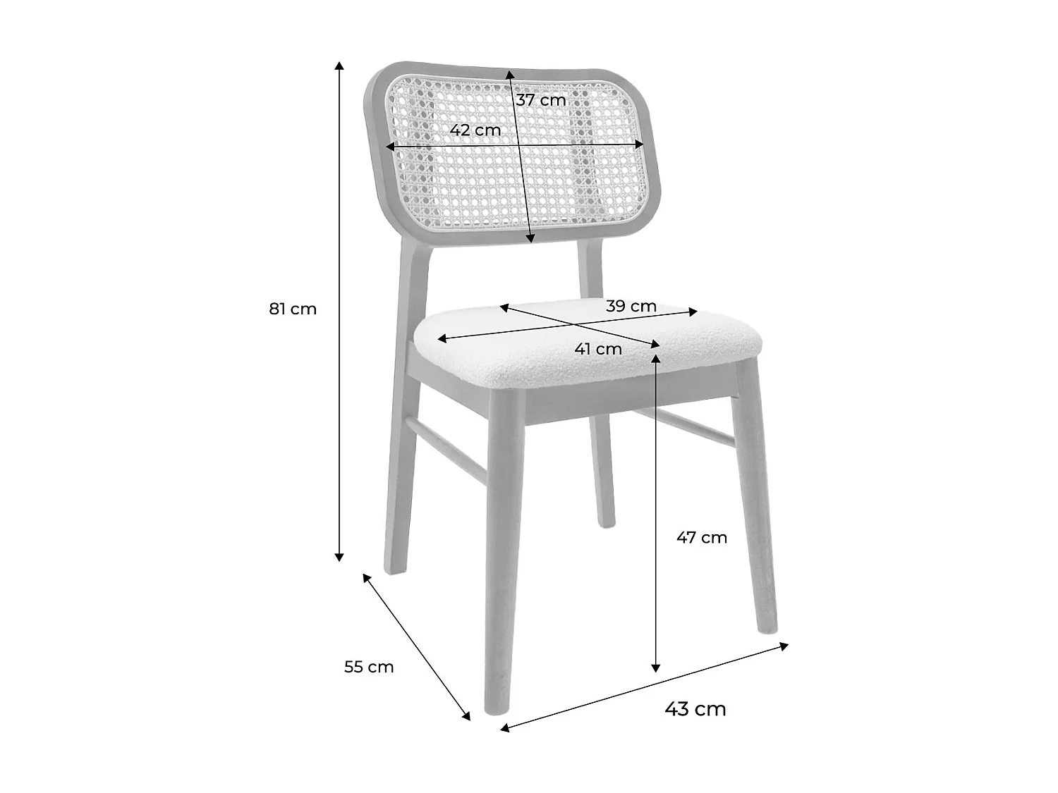 Silla vintage de madera de hévea y borreguito, set de 2 nogal