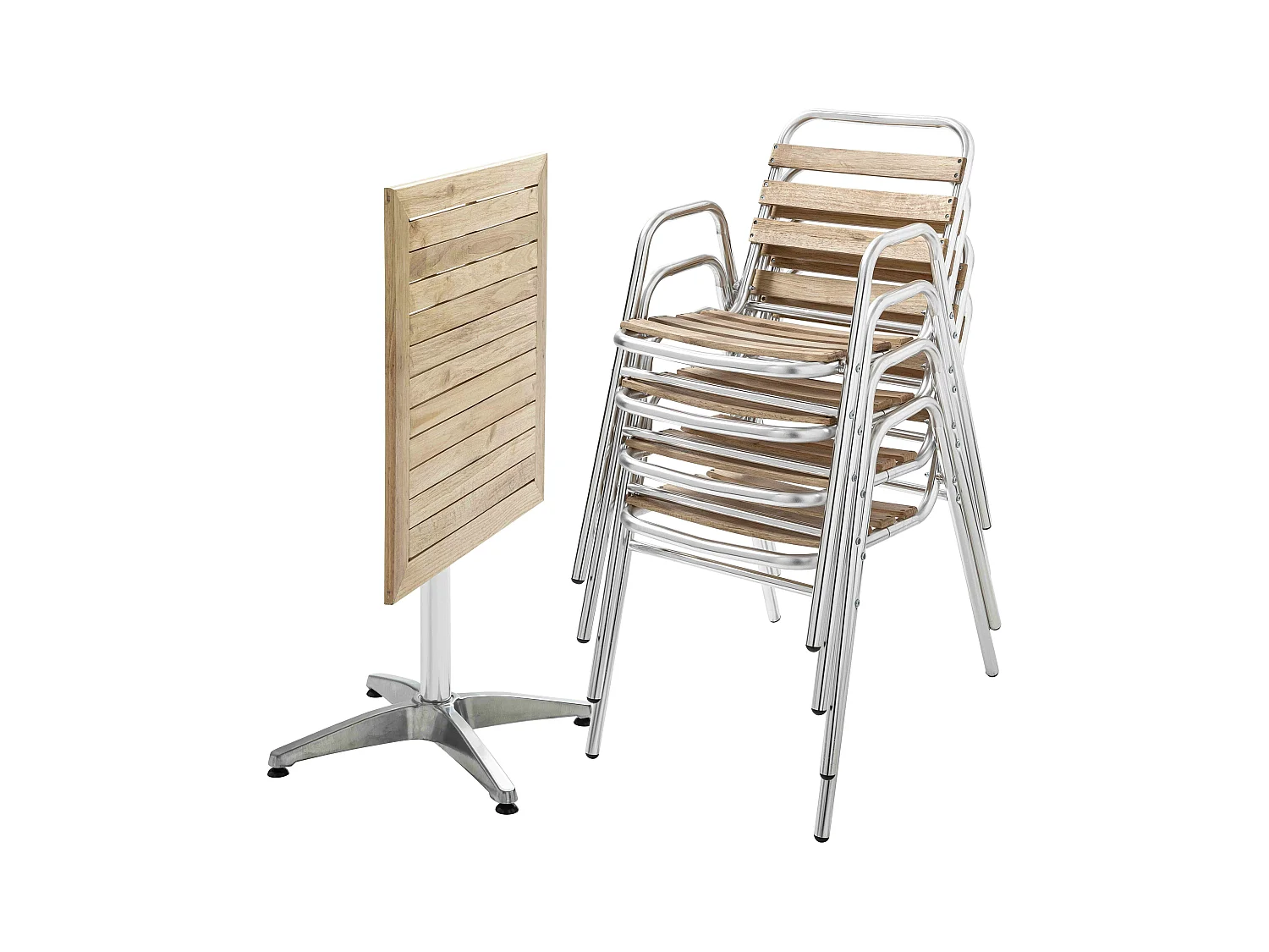 Table de jardin pliante et 4 chaises en aluminium et bois