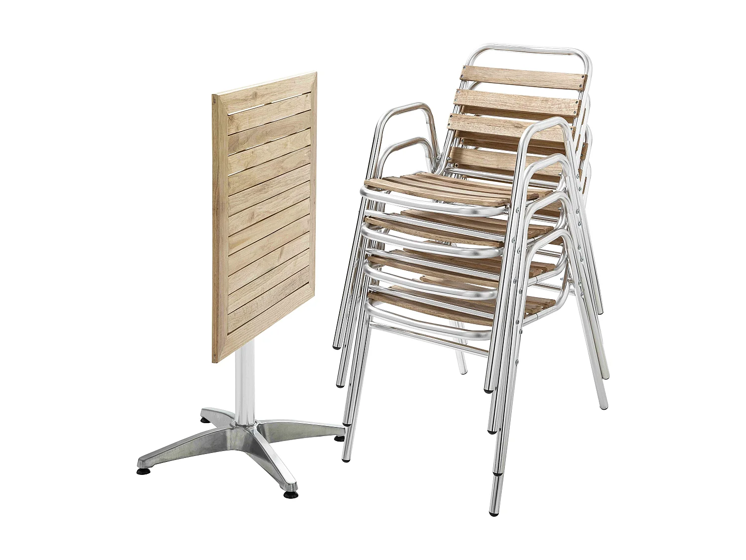 Inklapbare terrastafel en 4 stoelen van en hout