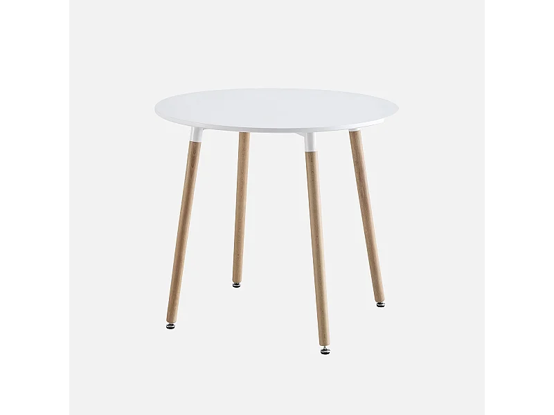 Table à manger blanche ronde Ø80cm MDF et bois de hêtre - Hedvig
