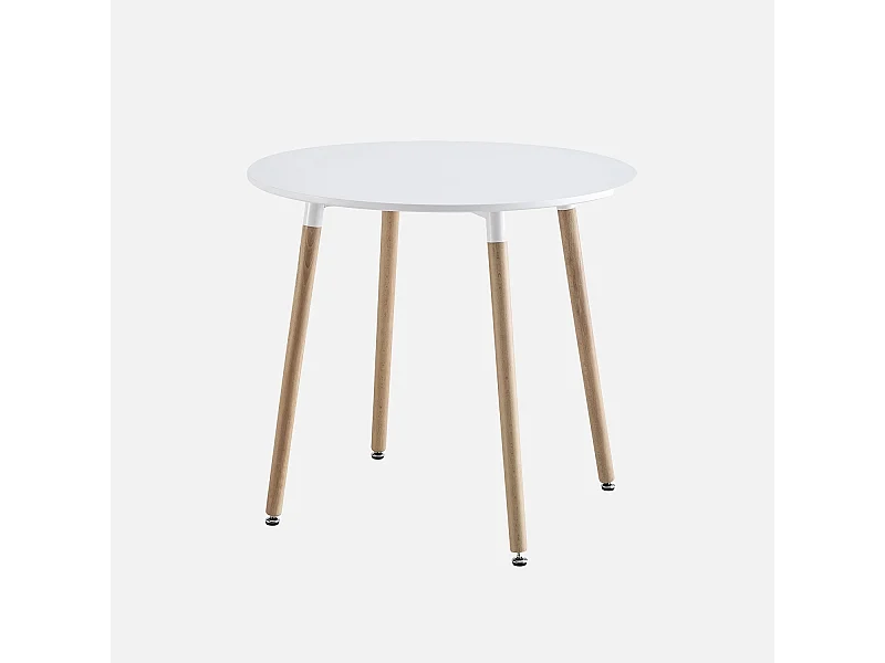 Table à manger blanche ronde Ø80cm MDF et bois de hêtre - Hedvig