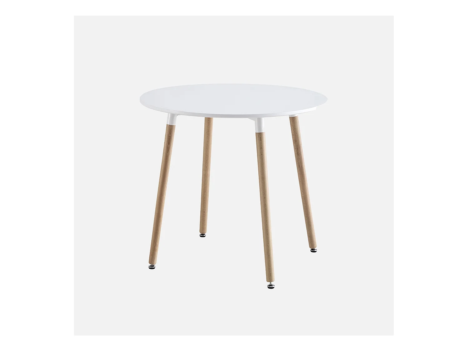 Table à manger blanche ronde Ø80cm MDF et bois de hêtre - Hedvig