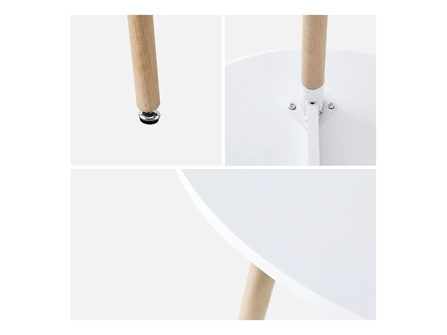 Table à manger blanche ronde Ø80cm MDF et bois de hêtre - Hedvig