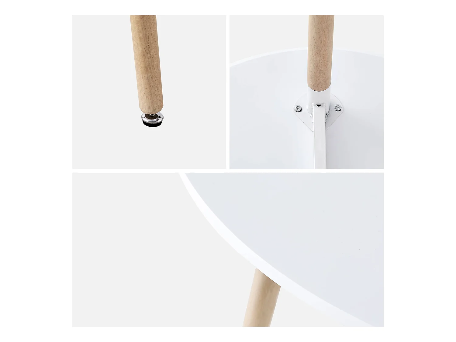 Table à manger blanche ronde Ø80cm MDF et bois de hêtre - Hedvig