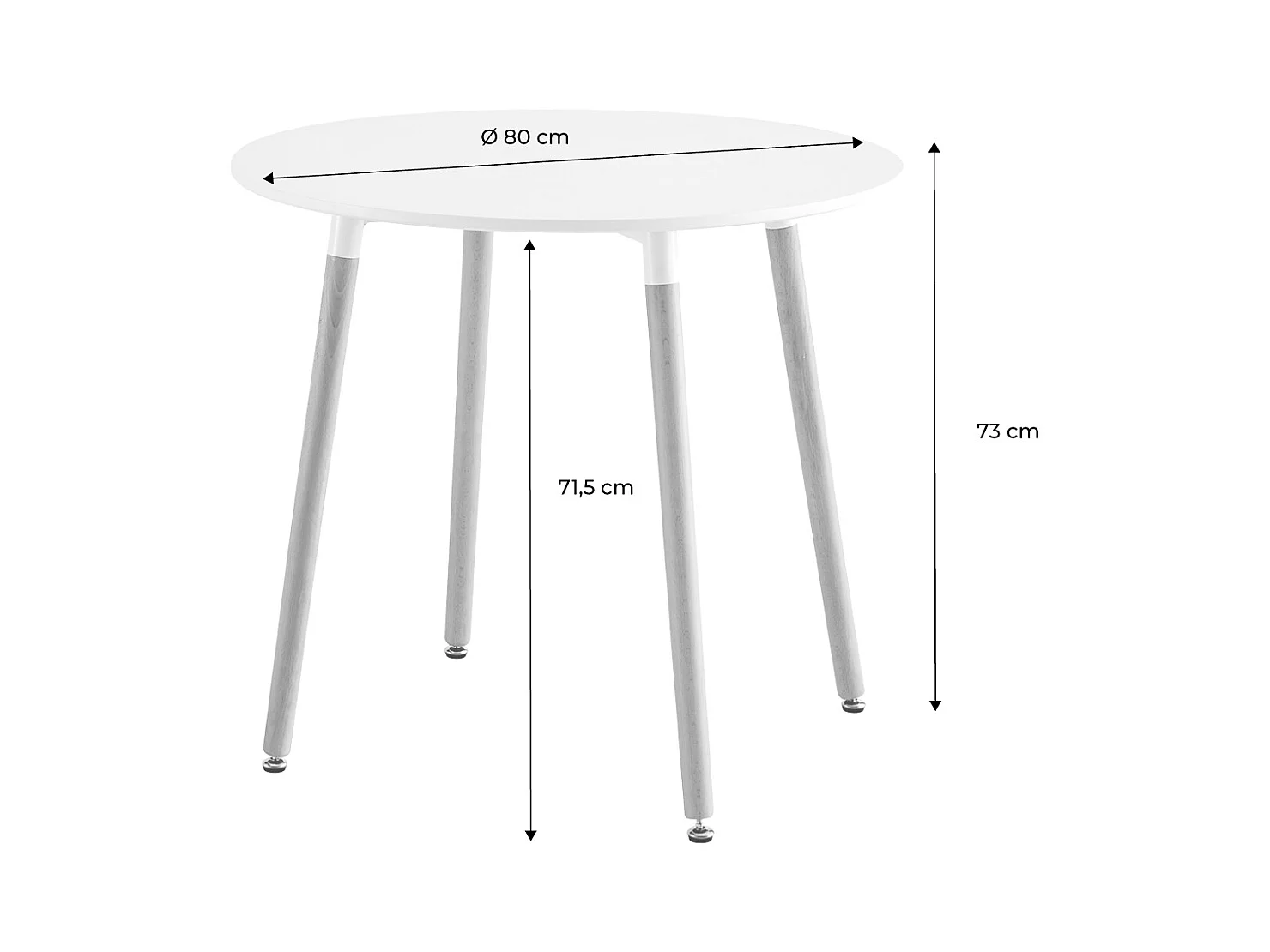 Table à manger blanche ronde Ø80cm MDF et bois de hêtre - Hedvig