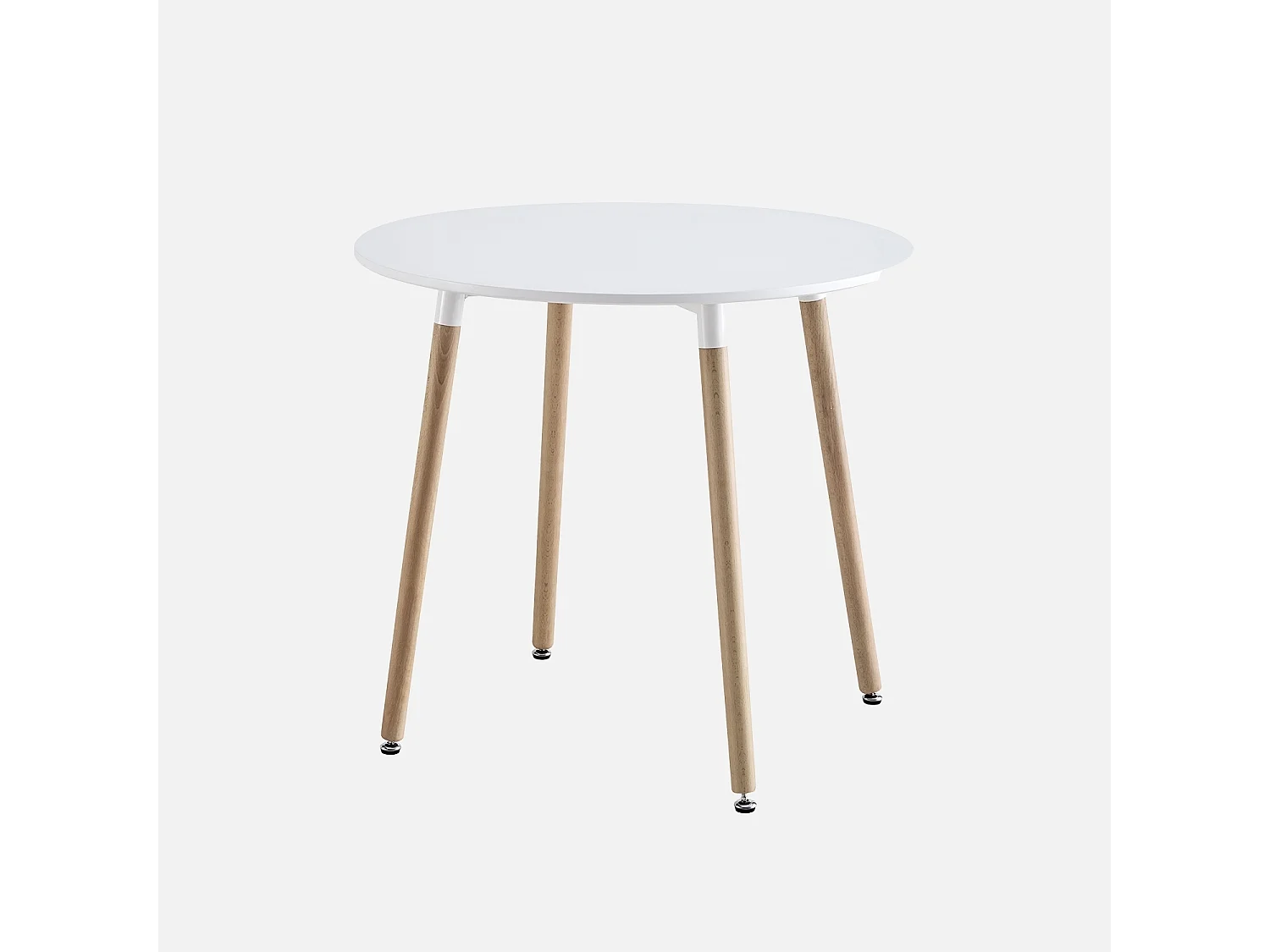 Table à manger blanche ronde Ø80cm MDF et bois de hêtre - Hedvig
