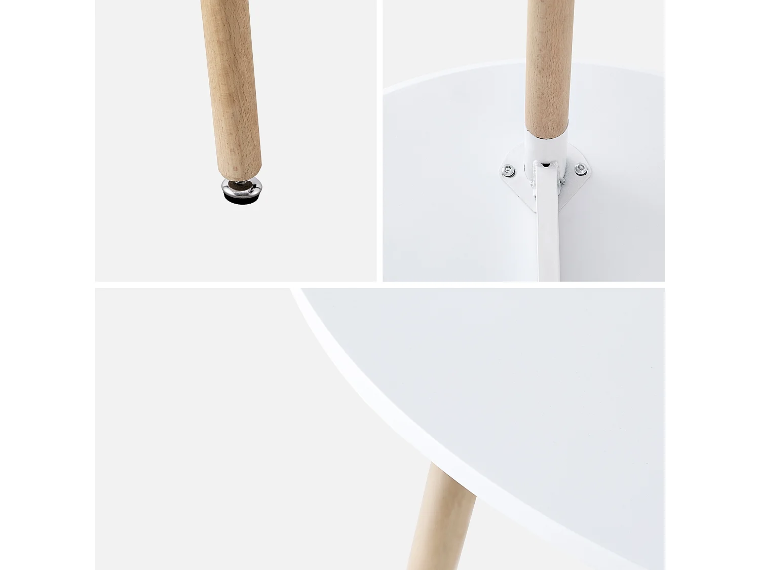 Table à manger blanche ronde Ø80cm MDF et bois de hêtre - Hedvig