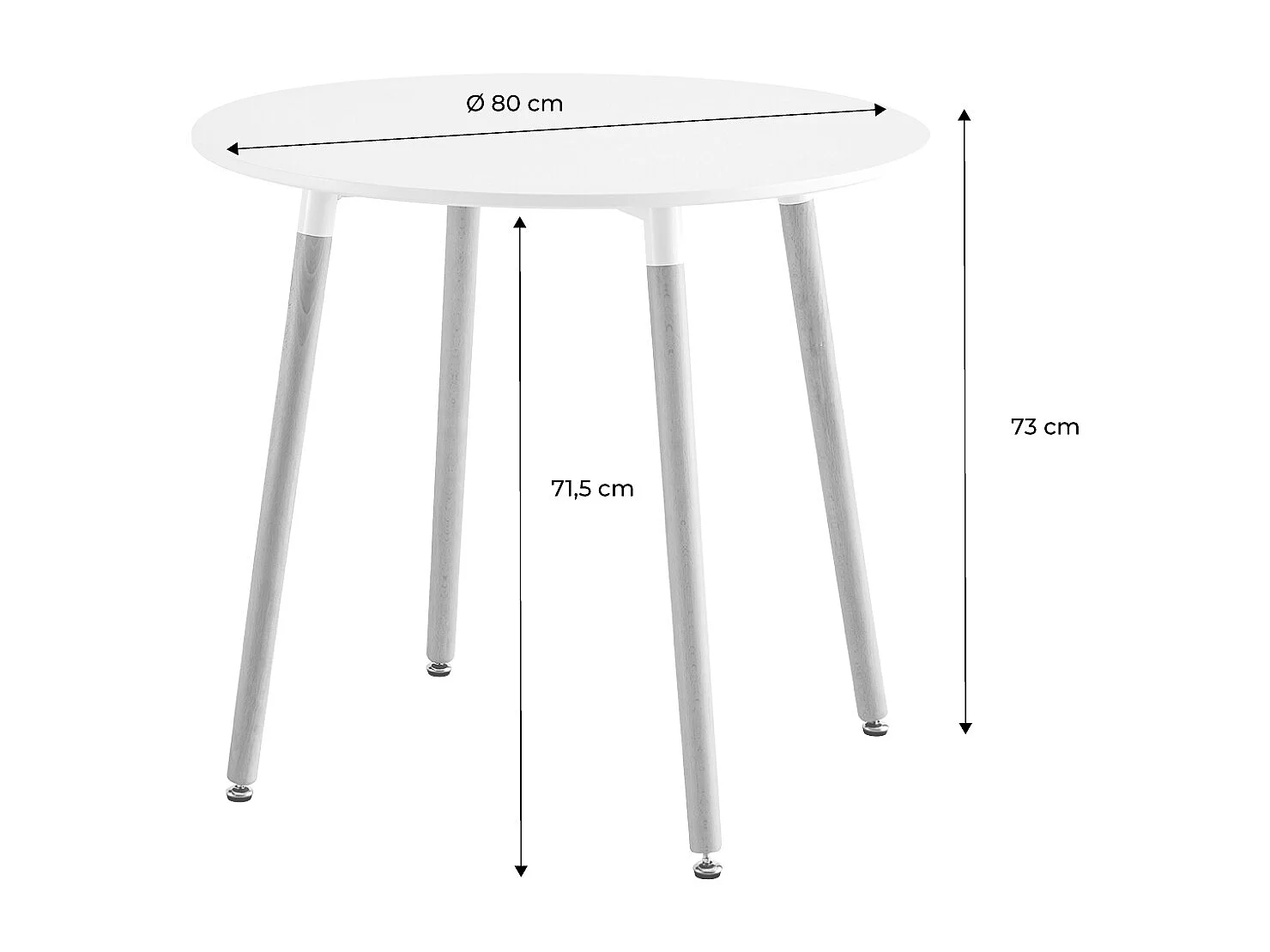 Mesa de comedor redonda de mdf y madera de haya, 80cm blanco