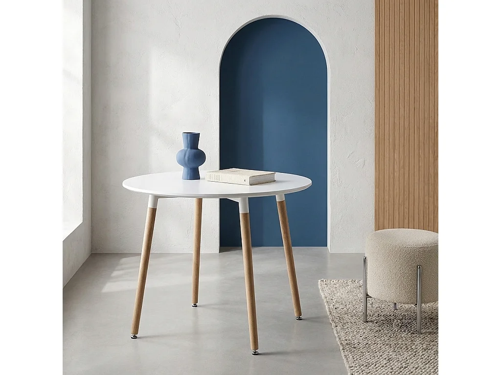 Tavolo da pranzo rotondo scandinavo in legno 2 posti, Hedvig, Bianco, 80x80x73 cm