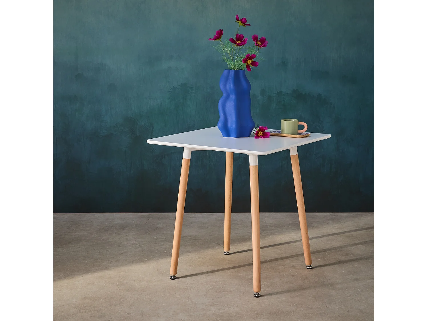 Tavolo da pranzo quadrato scandinavo in legno 2 posti, bianco