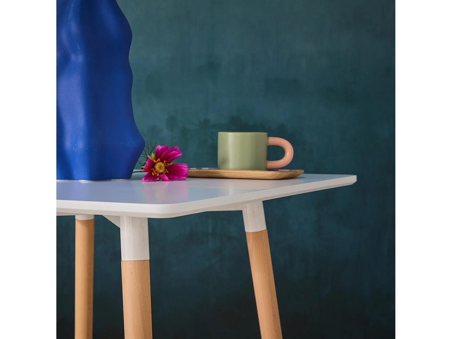 Tavolo da pranzo quadrato scandinavo in legno 2 posti, bianco