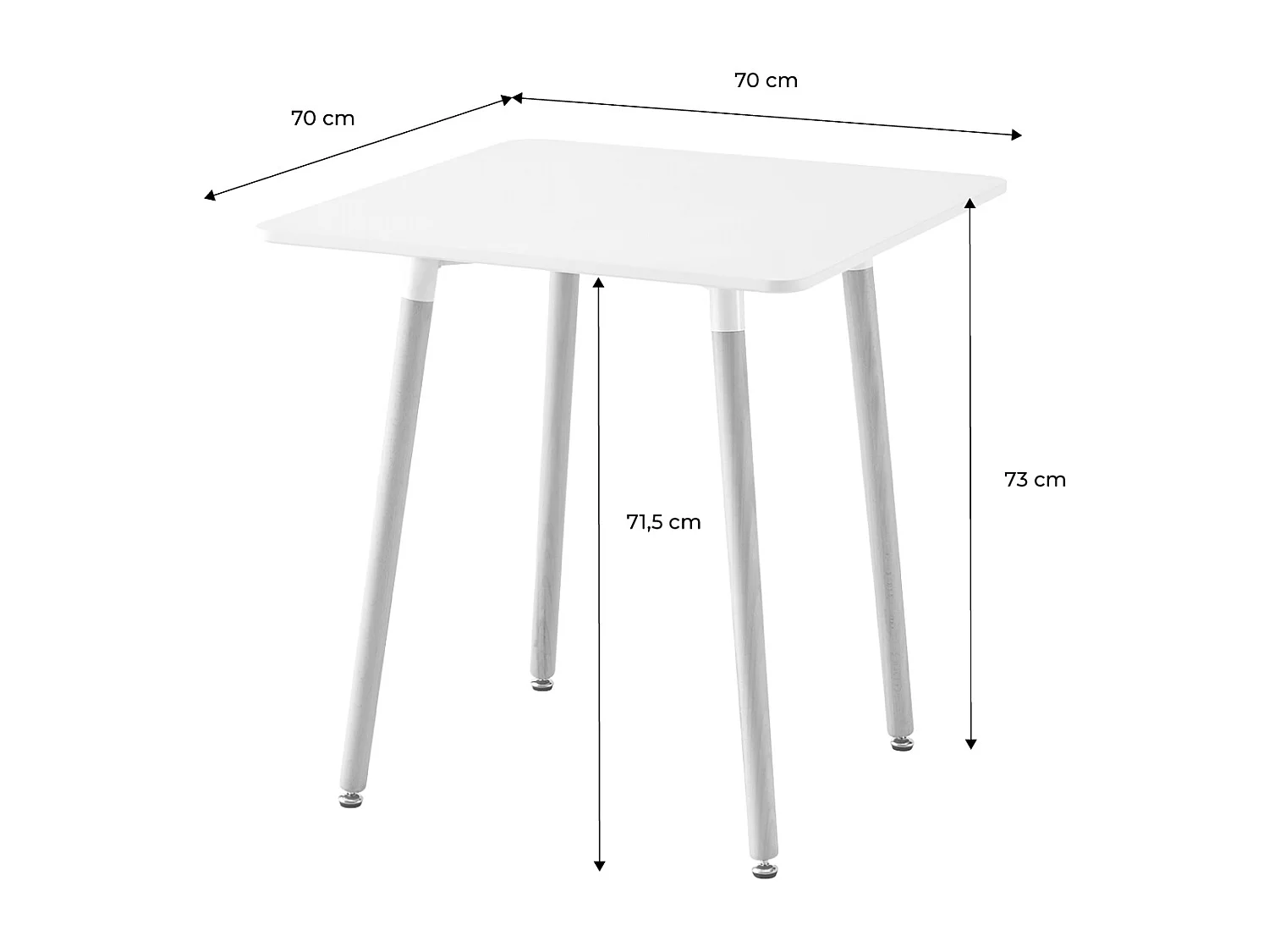 Mesa de comedor cuadrada de mdf y madera de haya, 70cm blanco
