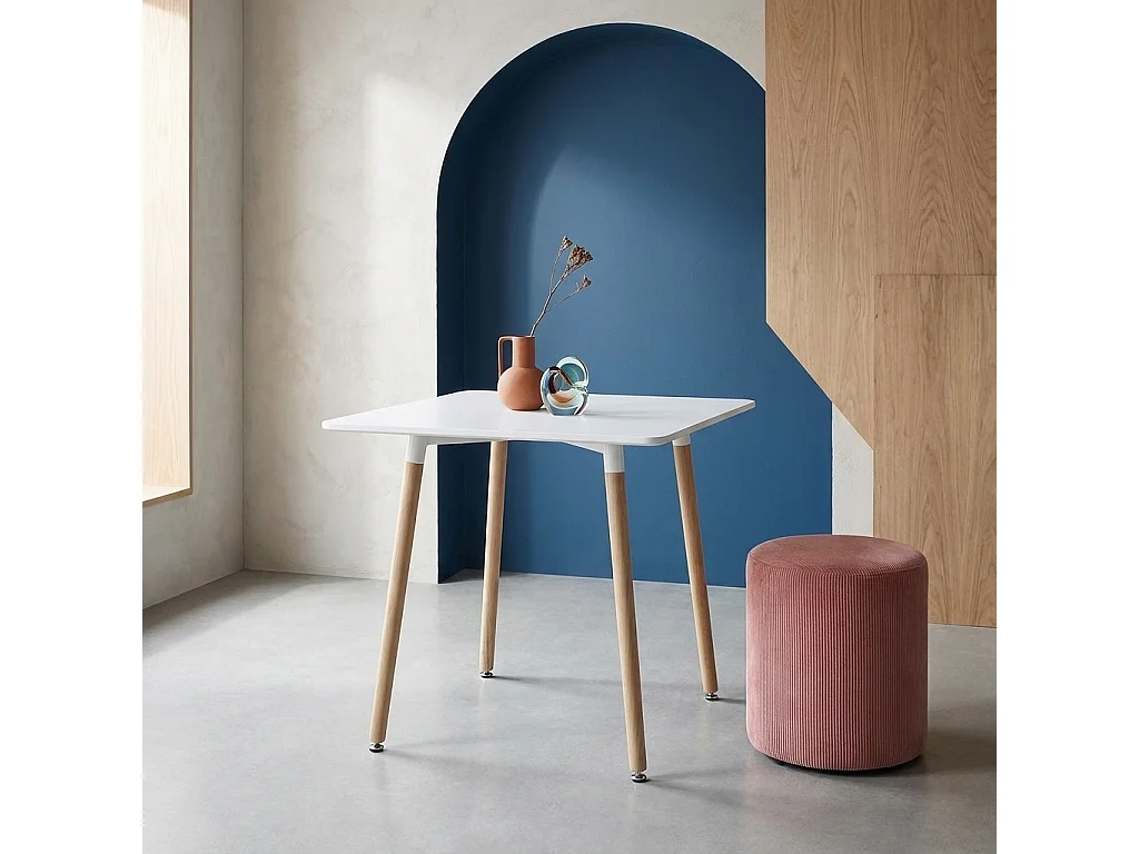 Table à manger blanche carrée MDF et bois de hêtre - Hedvig