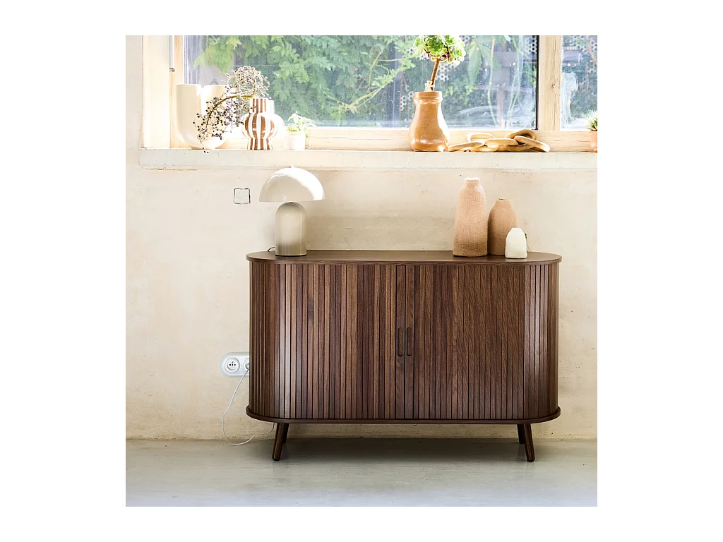 Aparador escandinavo con 2 puertas correderas, 120cm nogal