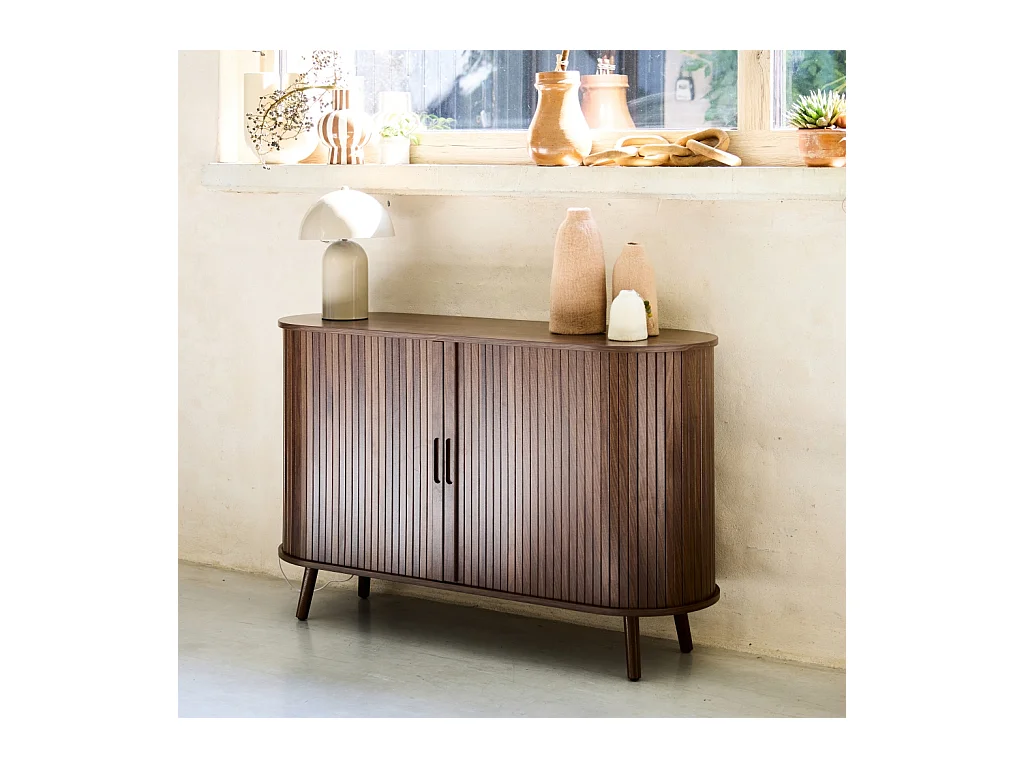 Aparador escandinavo con 2 puertas correderas, 120cm nogal