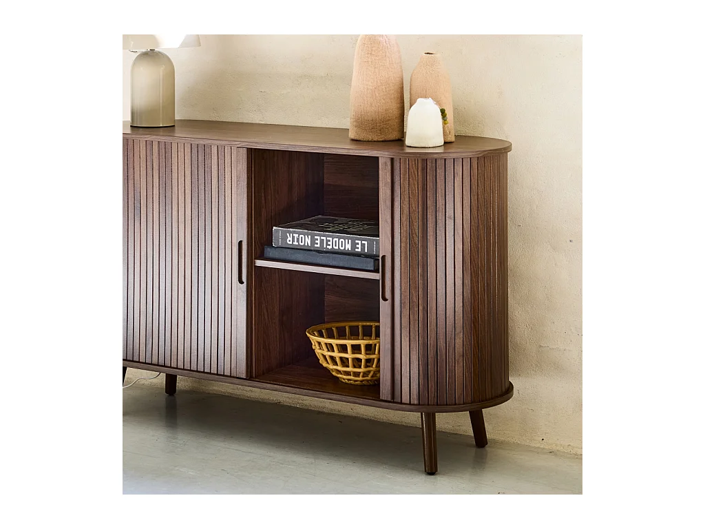 Aparador escandinavo con 2 puertas correderas, 120cm nogal