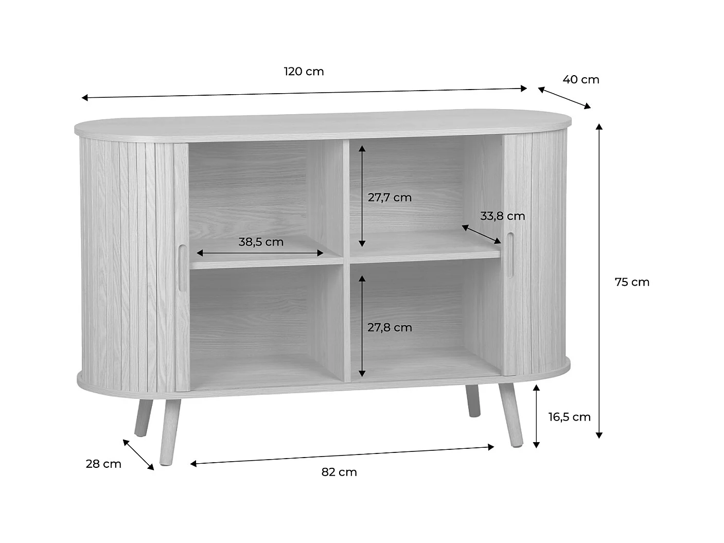Aparador escandinavo con 2 puertas correderas, 120cm nogal