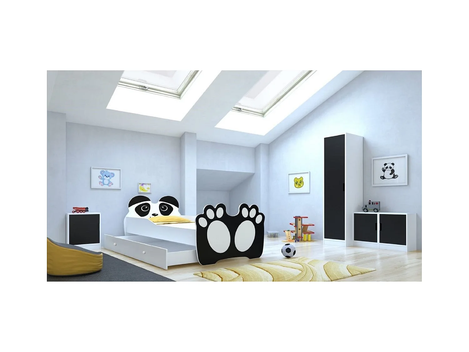 Letto Bran (80x160)/materasso incluso/bianca/nera