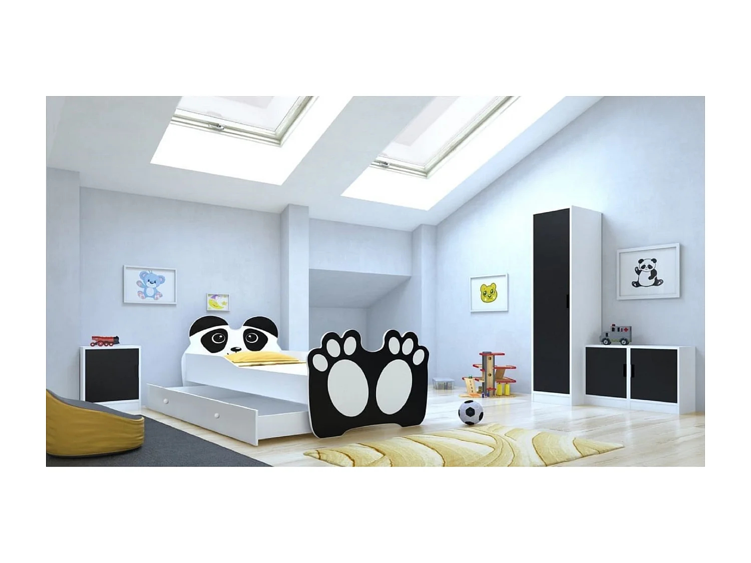 Bett Bran (80x160)/Matratze inklusive/Weiß/Schwarz