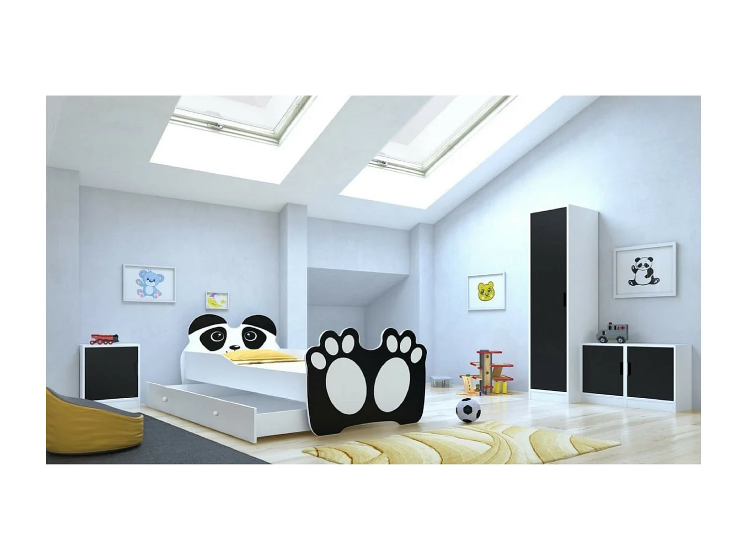 Letto Bran (70x140)/materasso incluso/bianca/nera