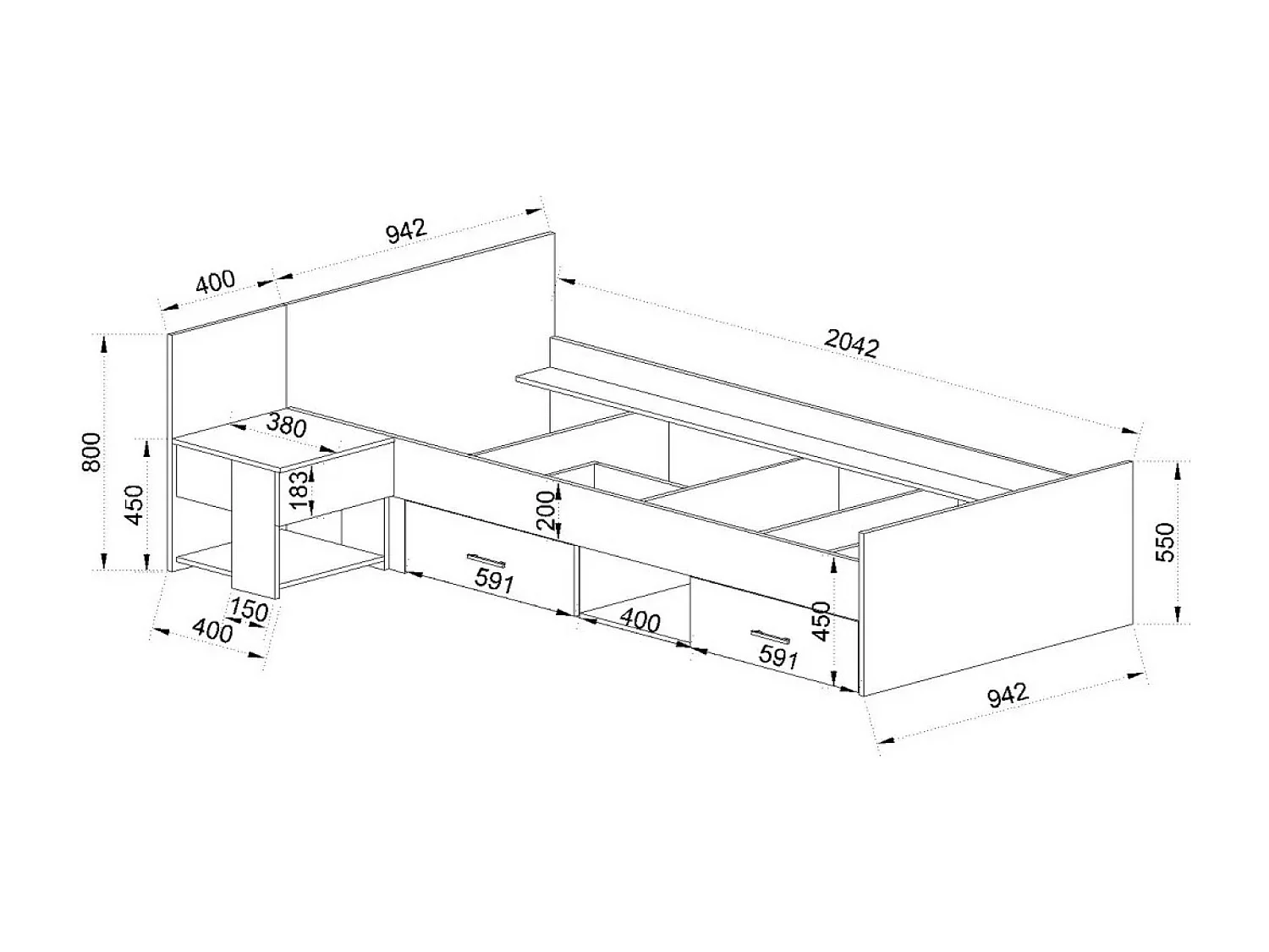 Lit  Cami (90x200)/blanc&marron