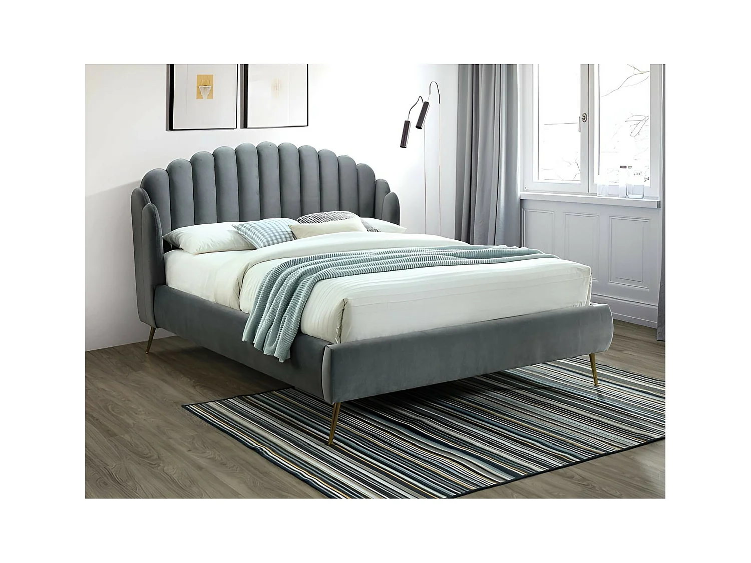 Lit Calabria M (160x200)/Tissu/grise