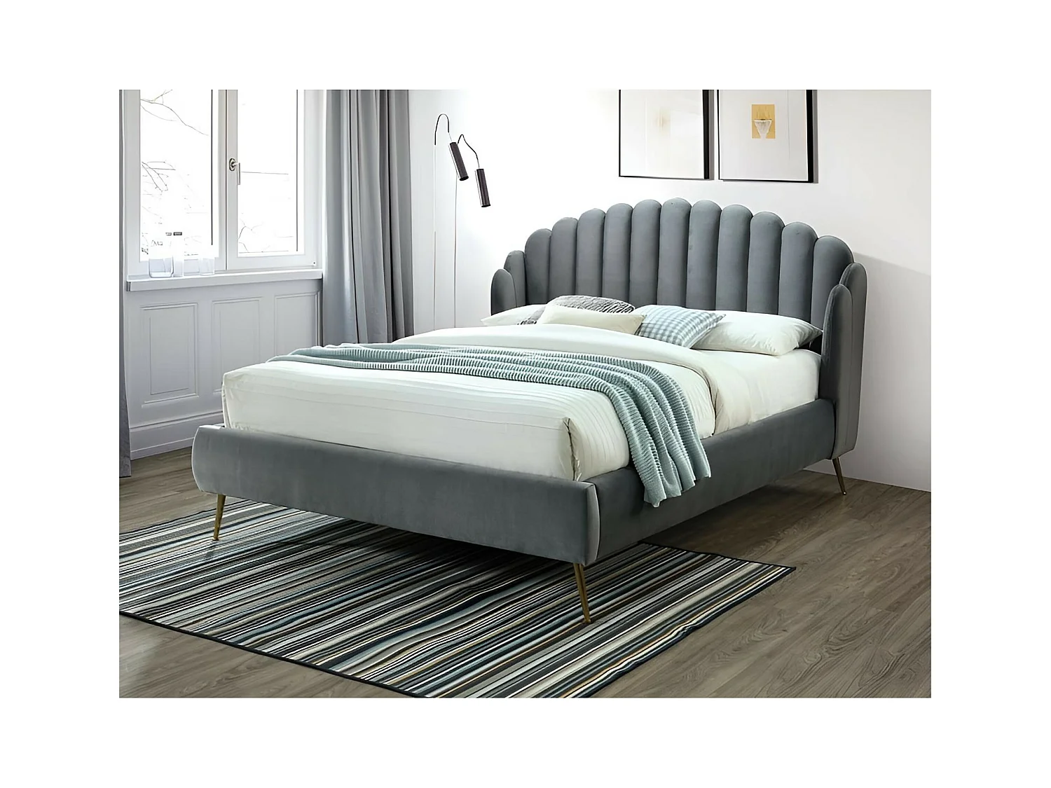 Lit Calabria M (160x200)/Tissu/grise