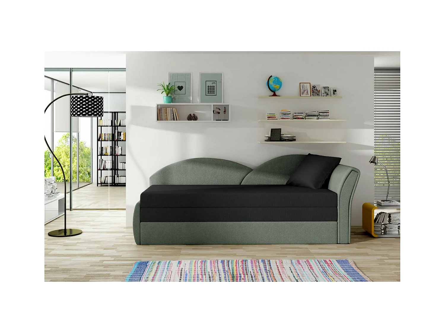 Lit Chind R (180x150) En Stock/matelas inclus/grise/noire&vert