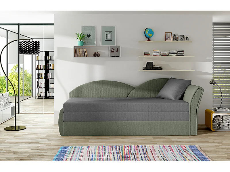 Bett Chind R (180x150)/Matratze inklusive/grau&grün