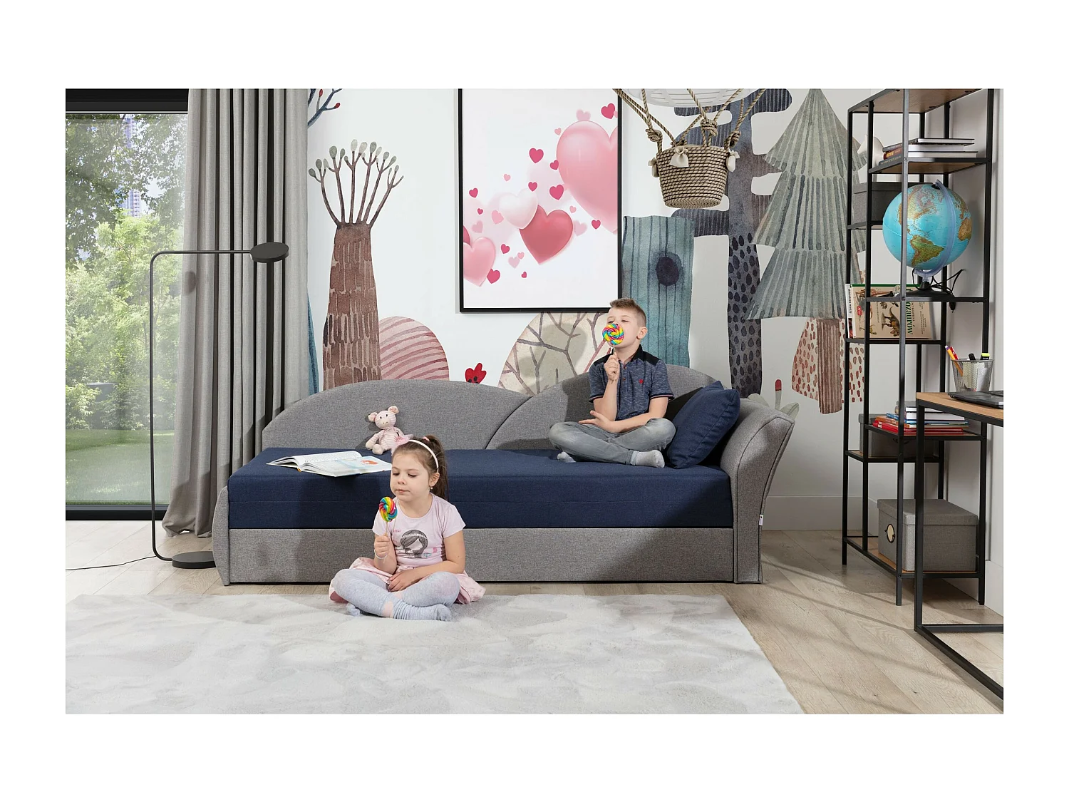 Letto Chind R (180x150)/materasso incluso/nera/Grigio&Nero