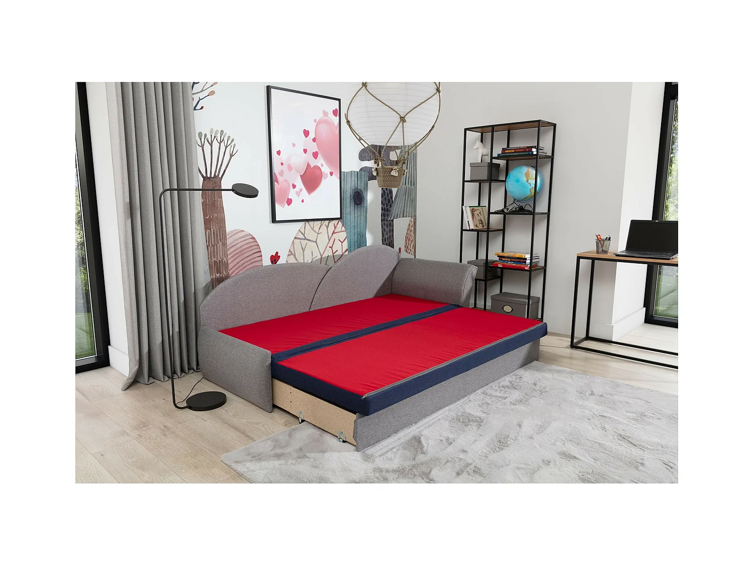 Bett Chind R (180x150)/Matratze inklusive/Blau&Grün