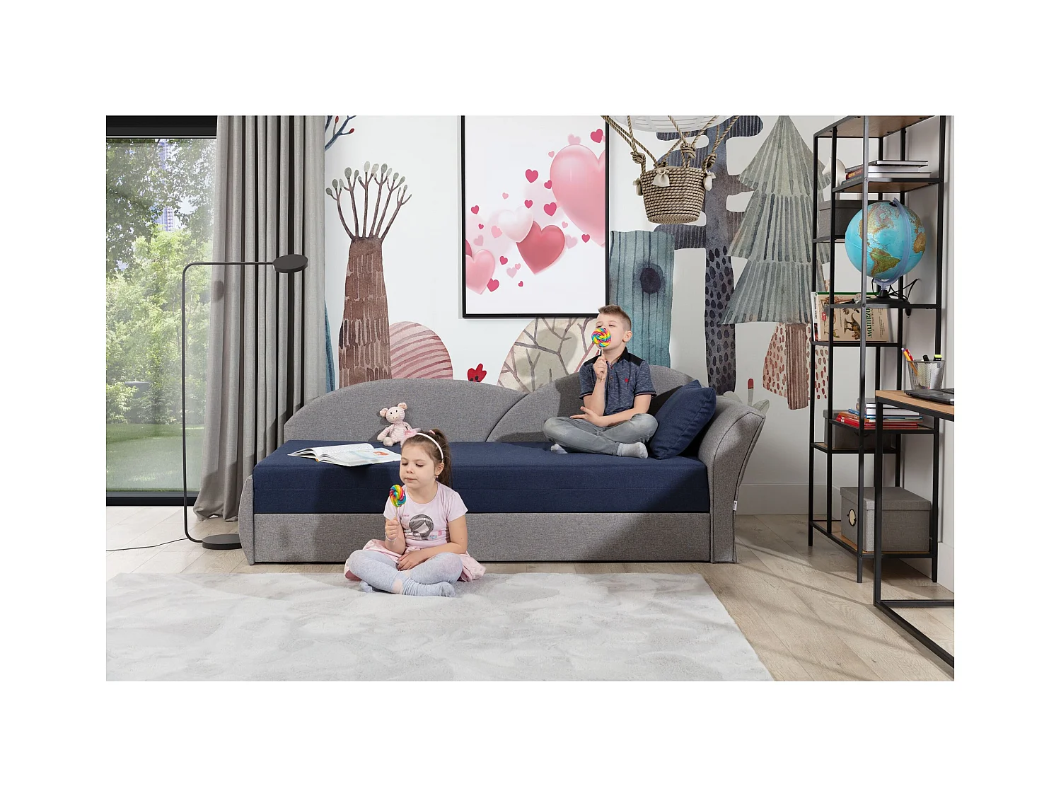 Bett Chind R (180x150)/Matratze inklusive/Blau&Grün