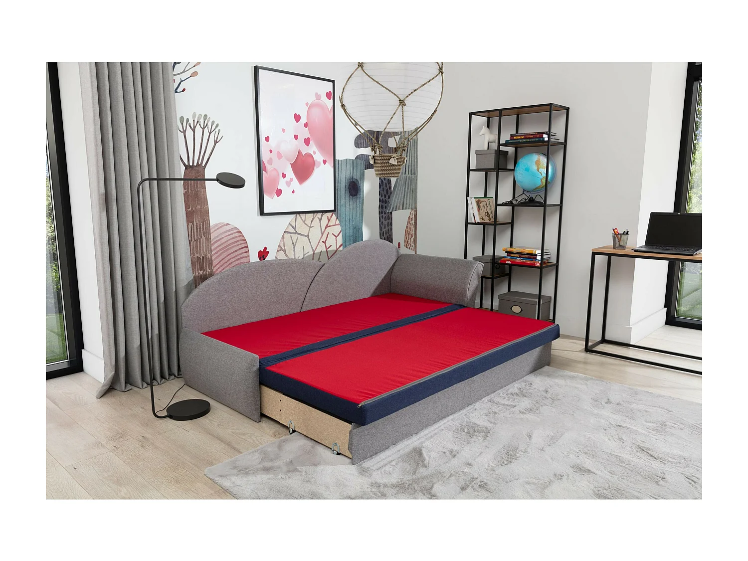 Bett Chind R (180x150)/Matratze inklusive/grau/Schwarz&Rot