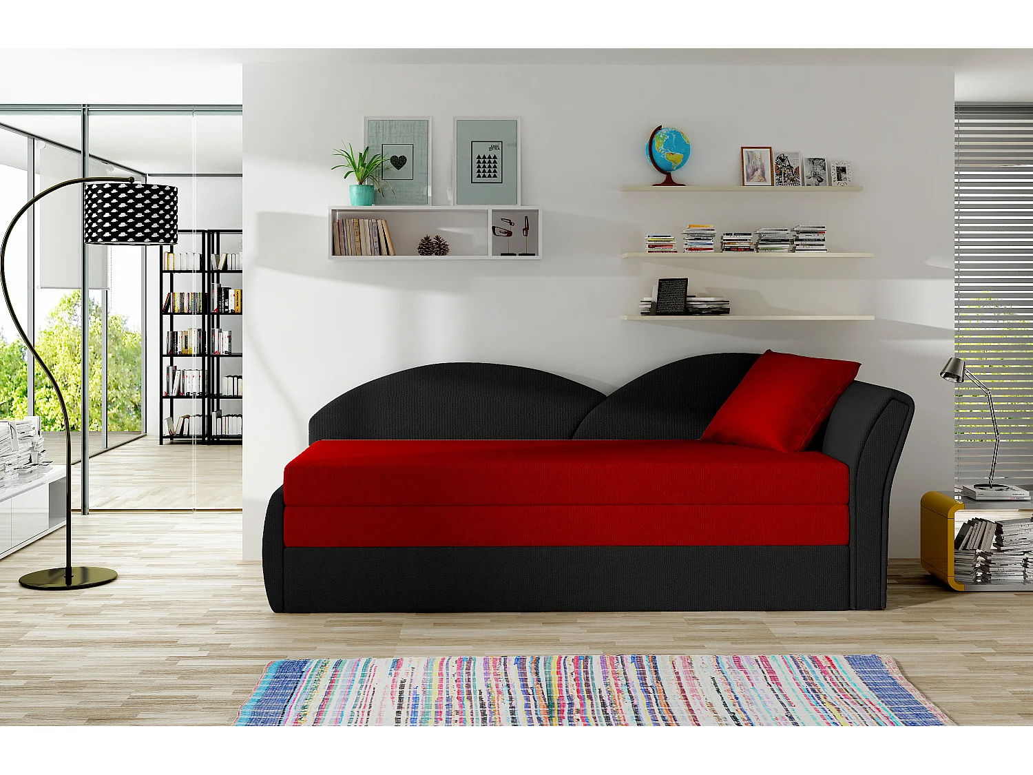 Bett Chind R (180x150)/Matratze inklusive/grau/Schwarz&Rot