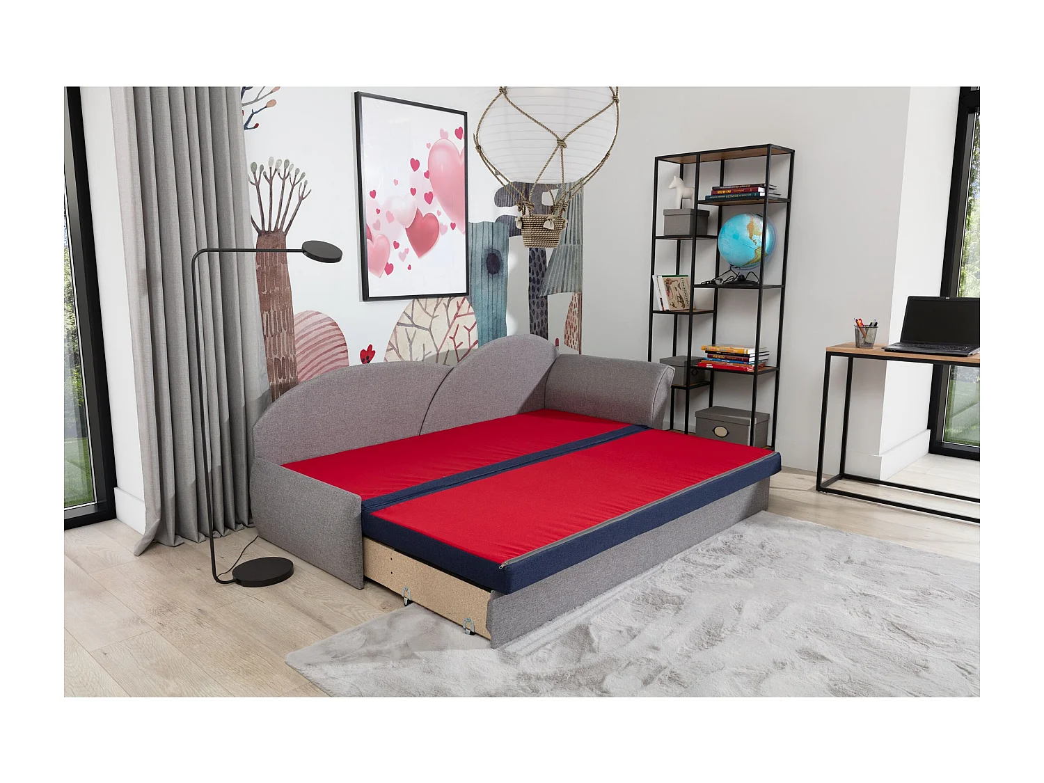 Bett Chind R (180x150)/Matratze inklusive/grau/Schwarz&Grau