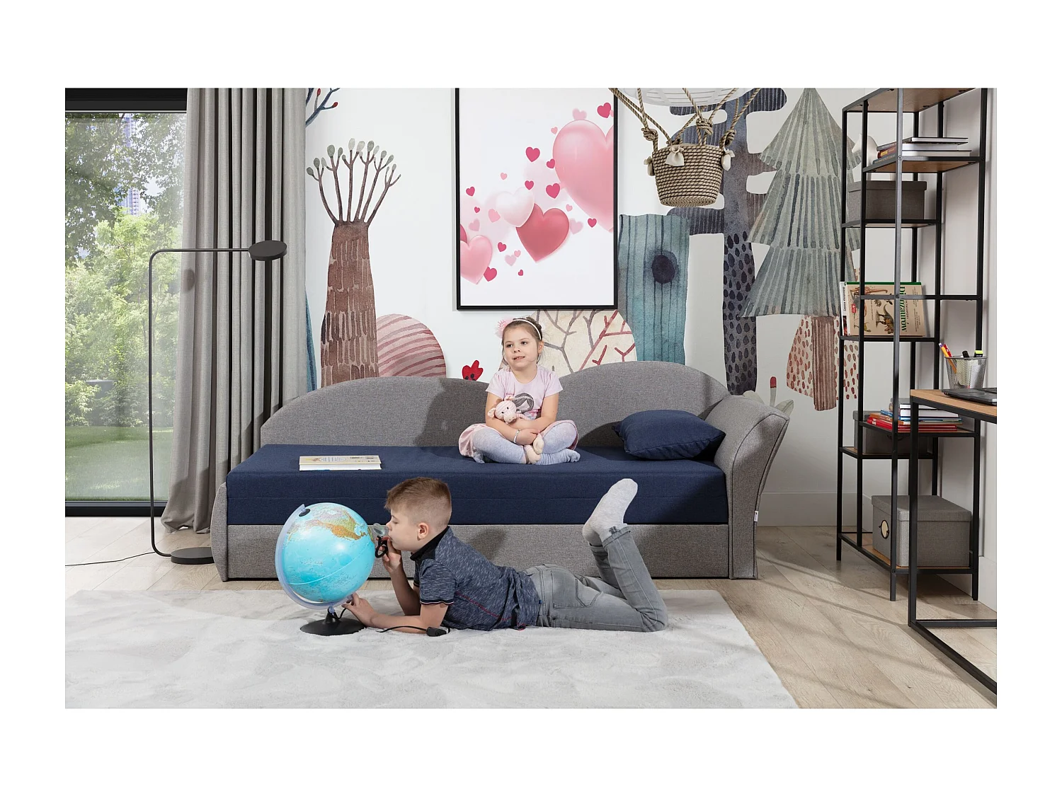 Bett Chind R (180x150)/Matratze inklusive/grau/Schwarz&Grau