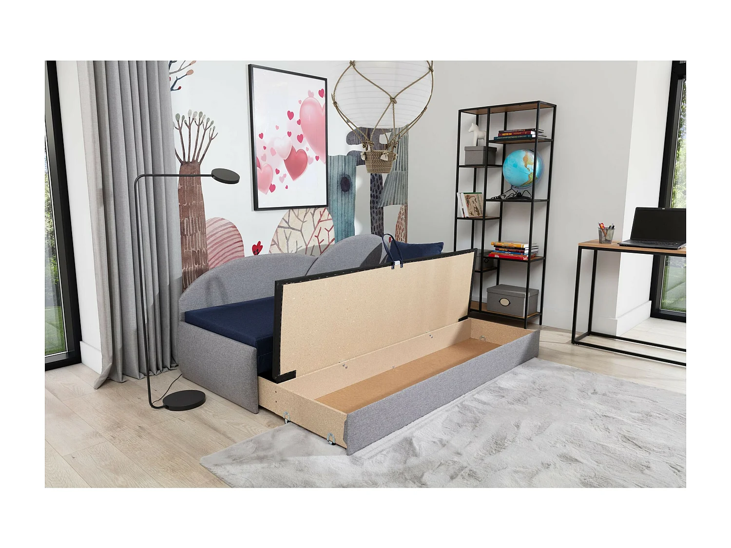 Bett Chind R (180x150)/Matratze inklusive/grau/Schwarz&Grau