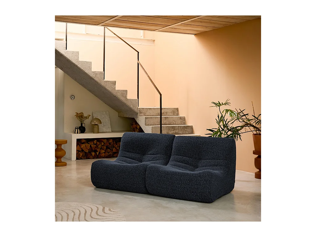 Chauffeuse tissu effet alpaca 2 places. bleu nuit. style contemporain. L 91 x P 105 x H 72cm