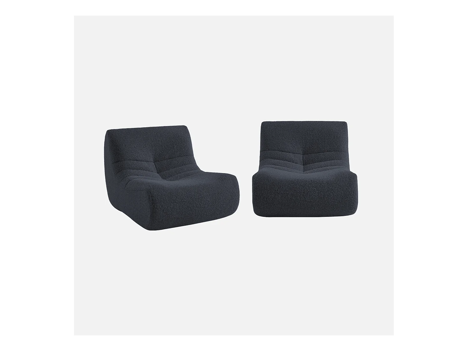 Divano modulare tessuto effetto alpaca, 2 posti, blu notte
