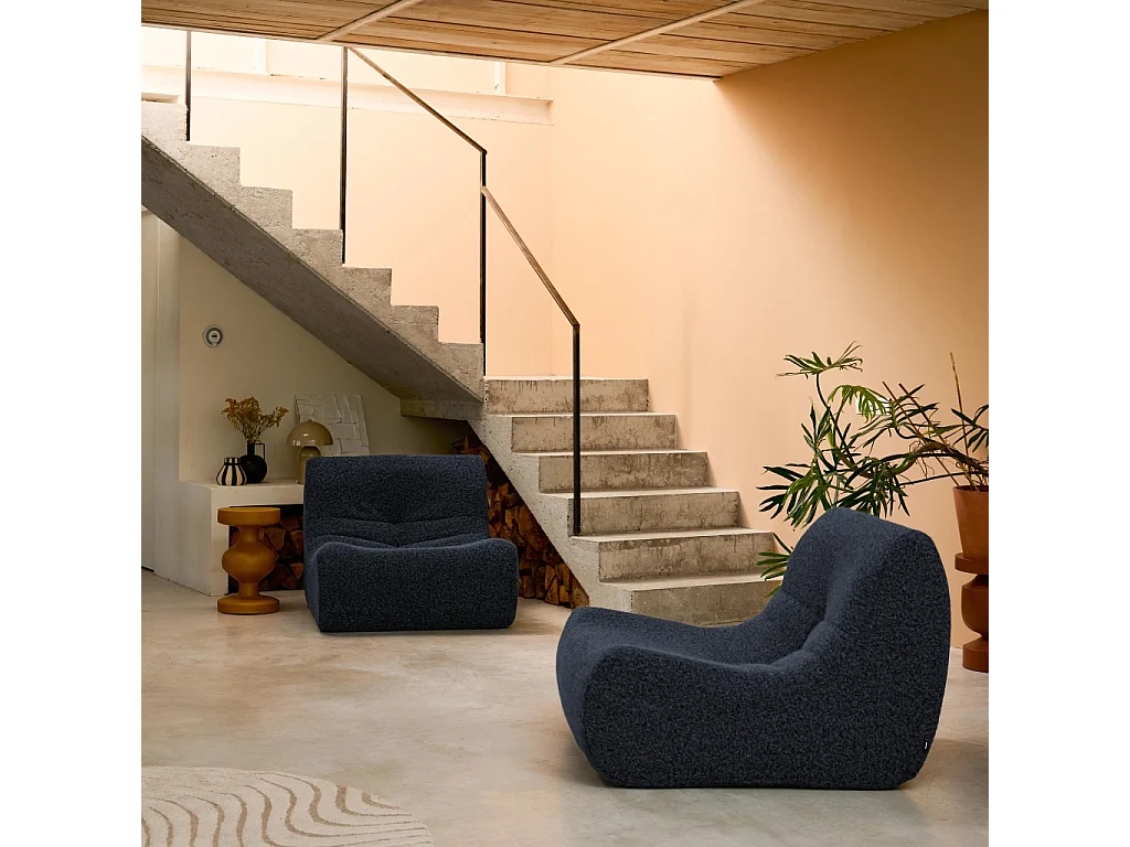 Sofá modular en tejido efecto alpaca, 2 plazas noche azul