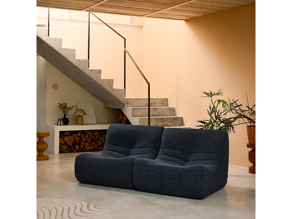 Sofá modular en tejido efecto alpaca, 2 plazas noche azul