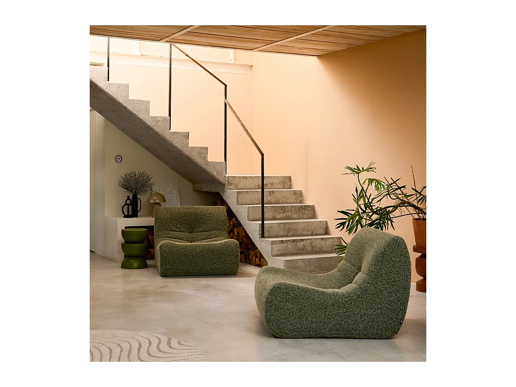 Chauffeuse tissu effet alpaca 2 places. kaki. style contemporain. L 91 x P 105 x H 72cm