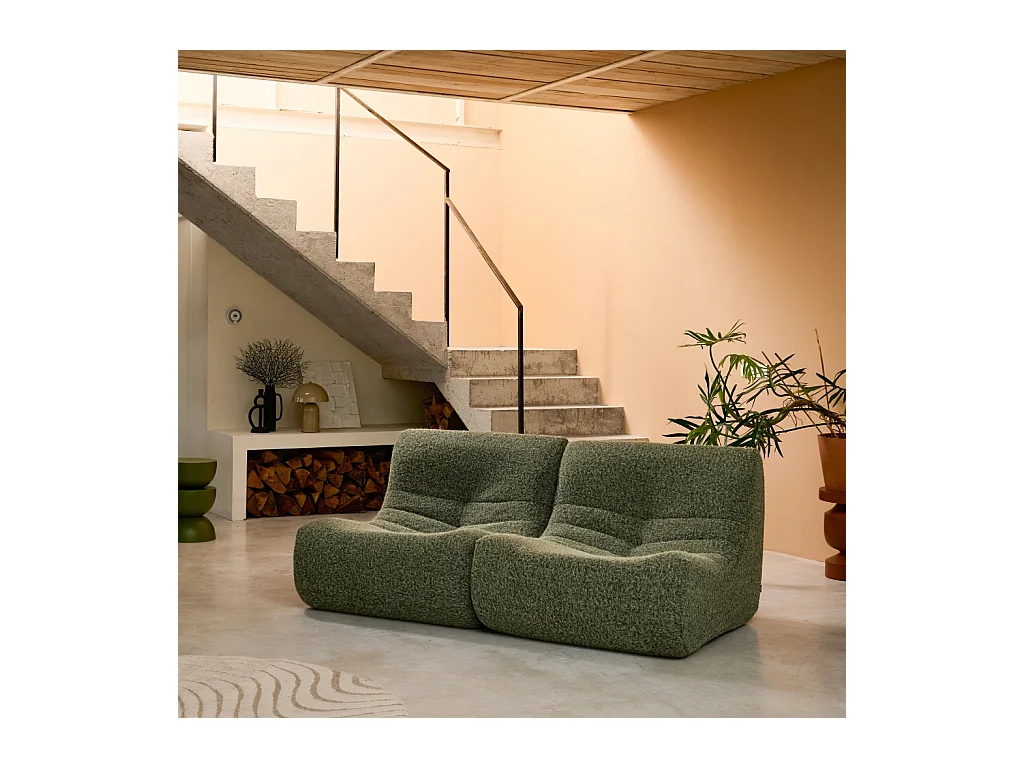 Chauffeuse tissu effet alpaca 2 places. kaki. style contemporain. L 91 x P 105 x H 72cm