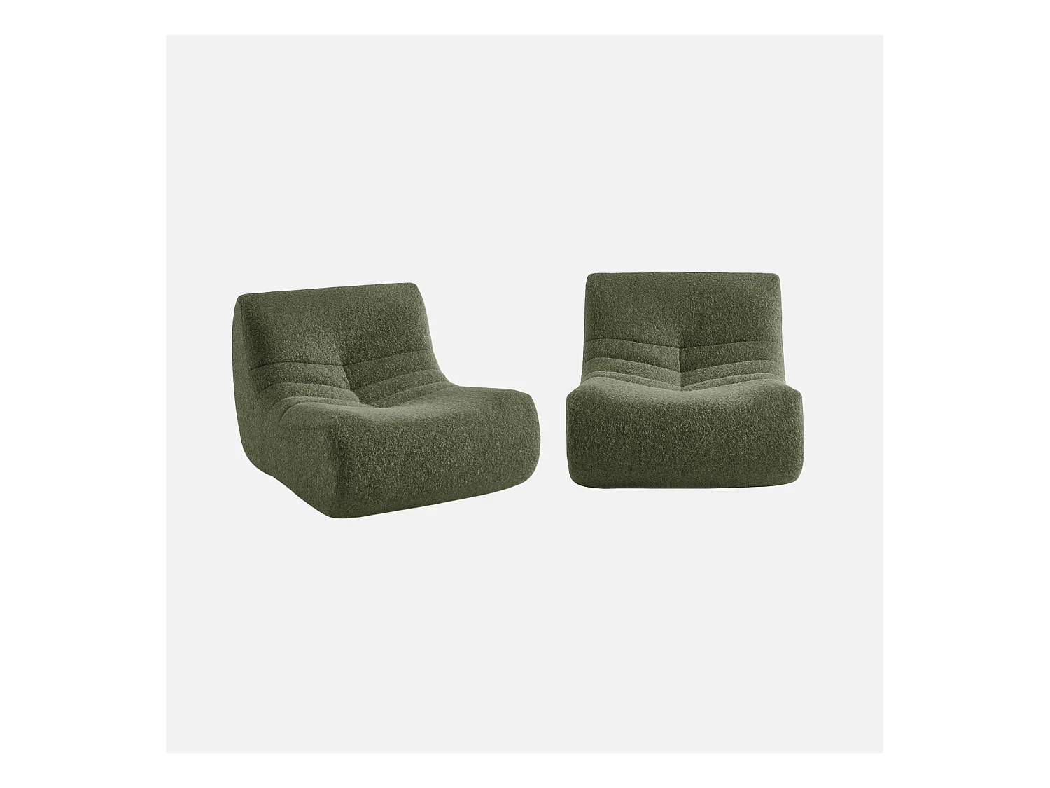 Divano modulare tessuto effetto alpaca, 2 posti, verde kaki