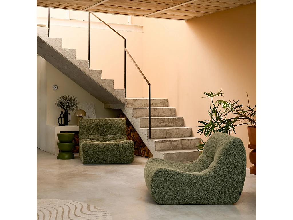 Chauffeuse tissu effet alpaca 2 places. kaki. style contemporain. L 91 x P 105 x H 72cm